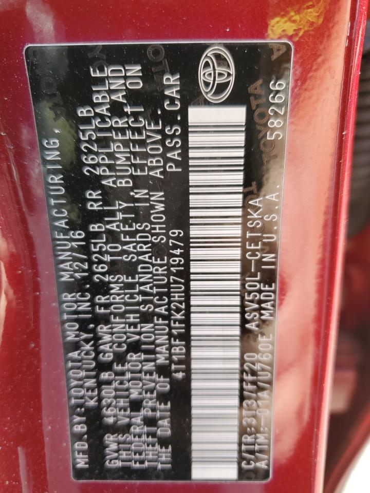 2017 Toyota Camry VIN 4T1BF1FK2HU719479 Copart auction photo, front end damage thumbnail 12
