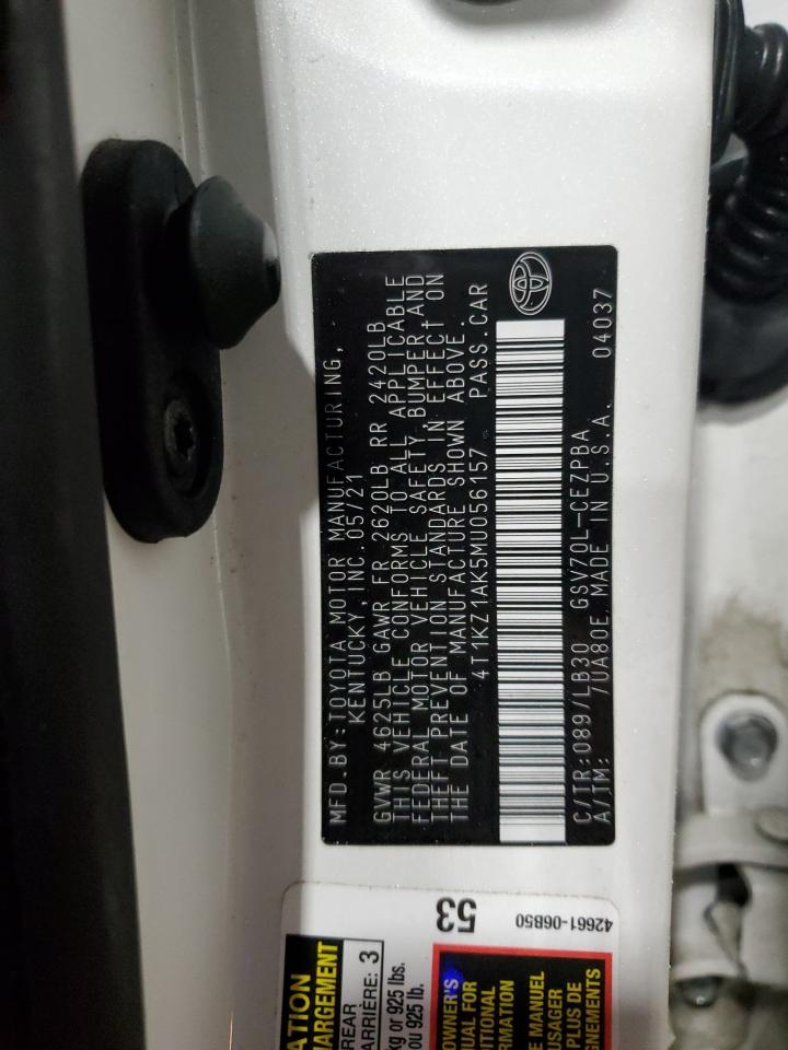2021 Toyota Camry VIN 4T1KZ1AK5MU056157 Copart auction photo, front end / rear end damage thumbnail 14