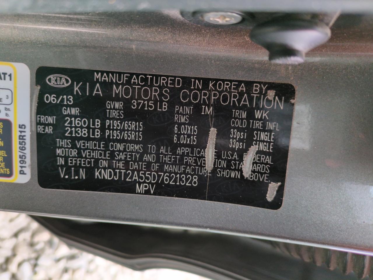 2013 KIA Soul VIN KNDJT2A55D7621328 Copart auction photo, front end damage thumbnail 13