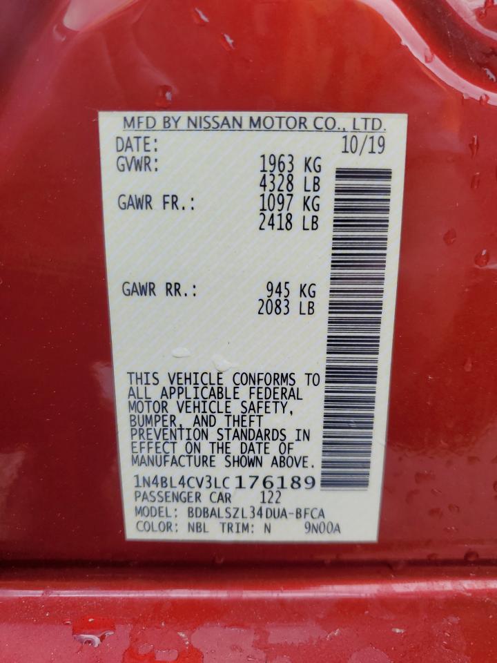 2020 Nissan Altima VIN 1N4BL4CV3LC176189 Copart auction photo, front end / side damage thumbnail 12