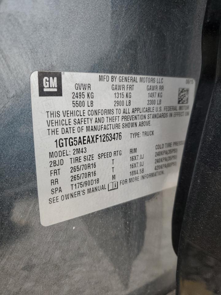 2015 GMC Canyon VIN 1GTG5AEAXF1263476 Copart auction photo, front end / rear end damage thumbnail 12
