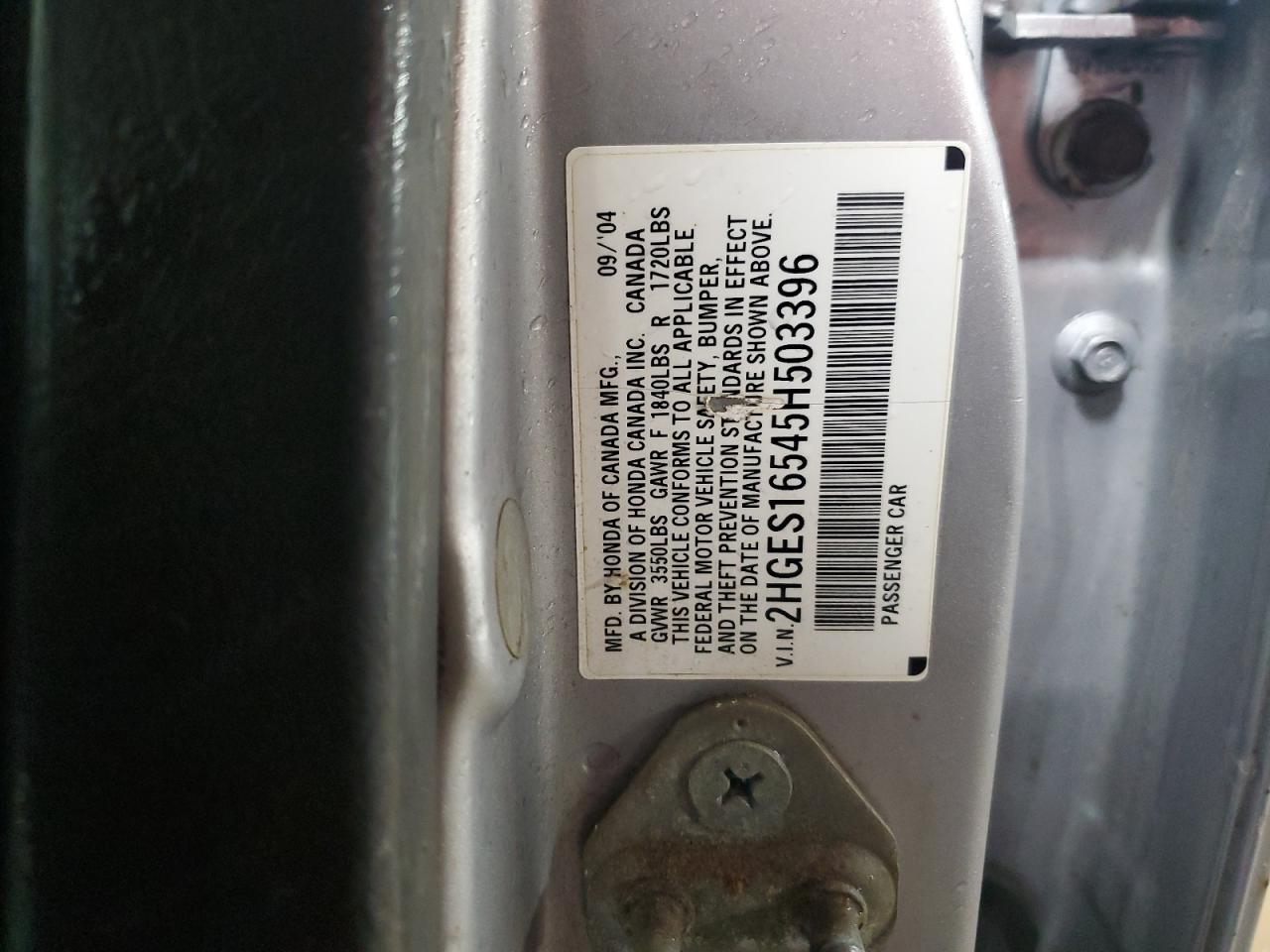 2005 Honda Civic VIN 2HGES16545H503396 Copart auction photo, front end damage thumbnail 12