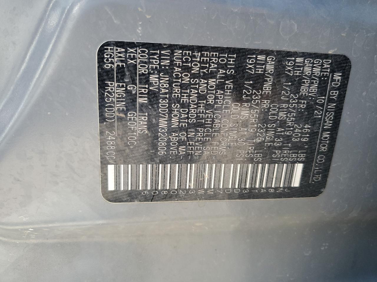 2021 Nissan Rogue VIN JN8AT3DD7MW320806 Copart auction photo, front end damage thumbnail 13