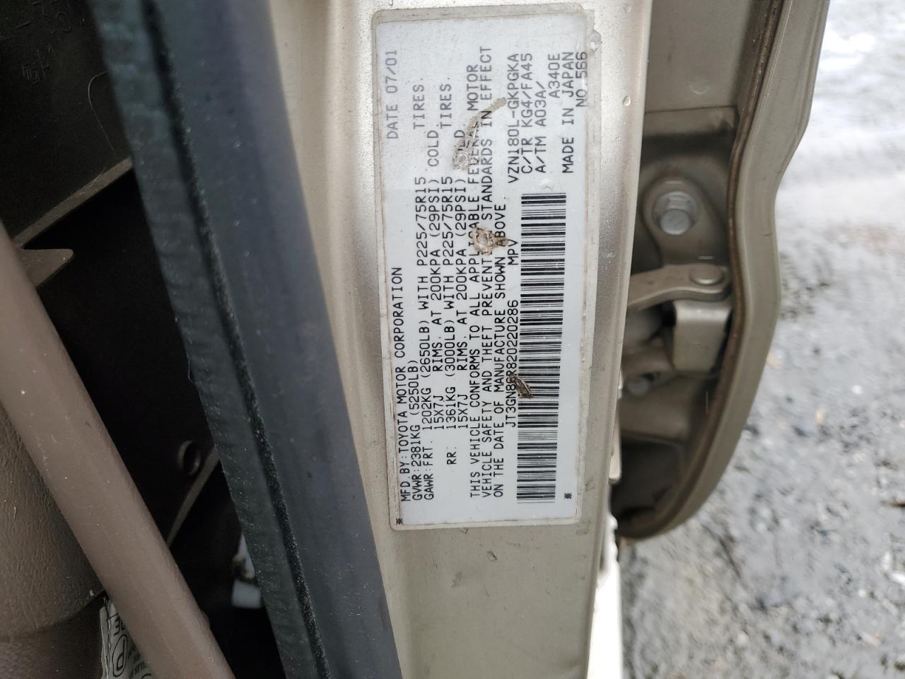 2002 Toyota 4Runner VIN JT3GN86R820220286 Copart auction photo, all over damage thumbnail 15