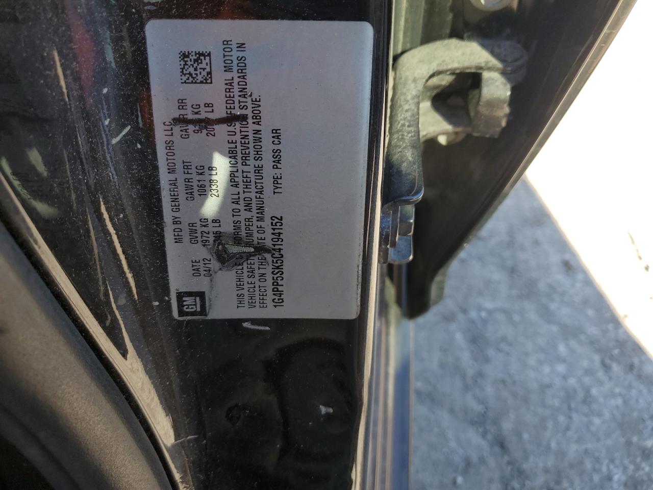 2012 Buick Verano VIN 1G4PP5SK5C4194152 Copart auction photo, rear end damage thumbnail 12