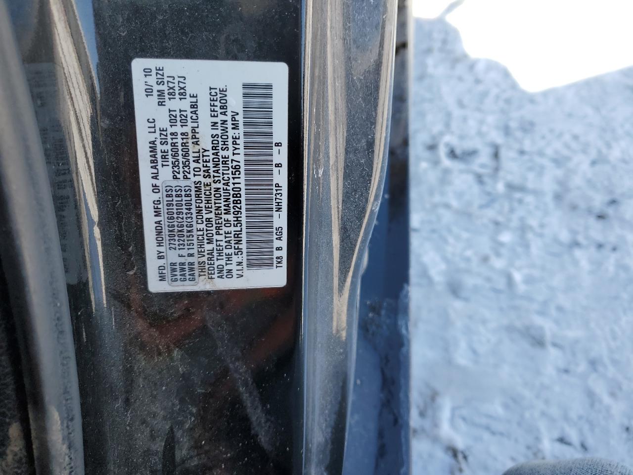2011 Honda Odyssey VIN 5FNRL5H92BB011567 Copart auction photo, front end damage thumbnail 12