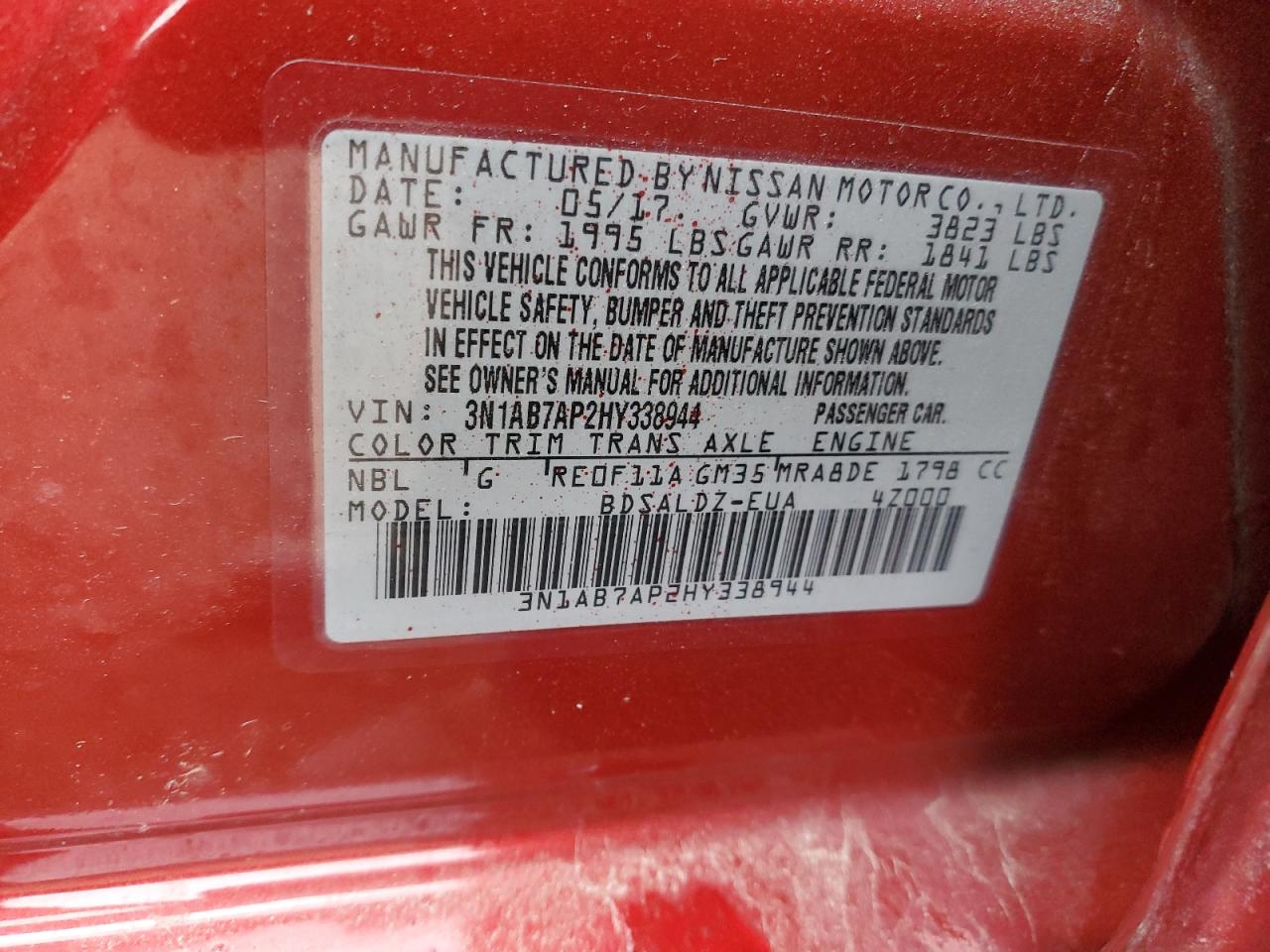2017 Nissan Sentra VIN 3N1AB7AP2HY338944 Copart auction photo, minor dent/scratches damage thumbnail 12