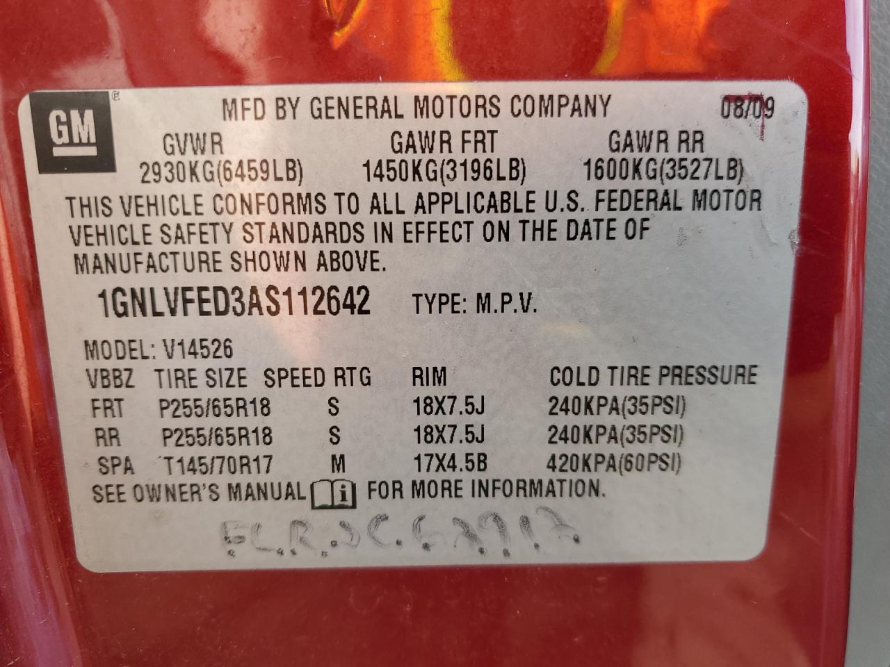 2010 Chevrolet Traverse VIN 1GNLVFED3AS112642 Copart auction photo, front end damage thumbnail 13