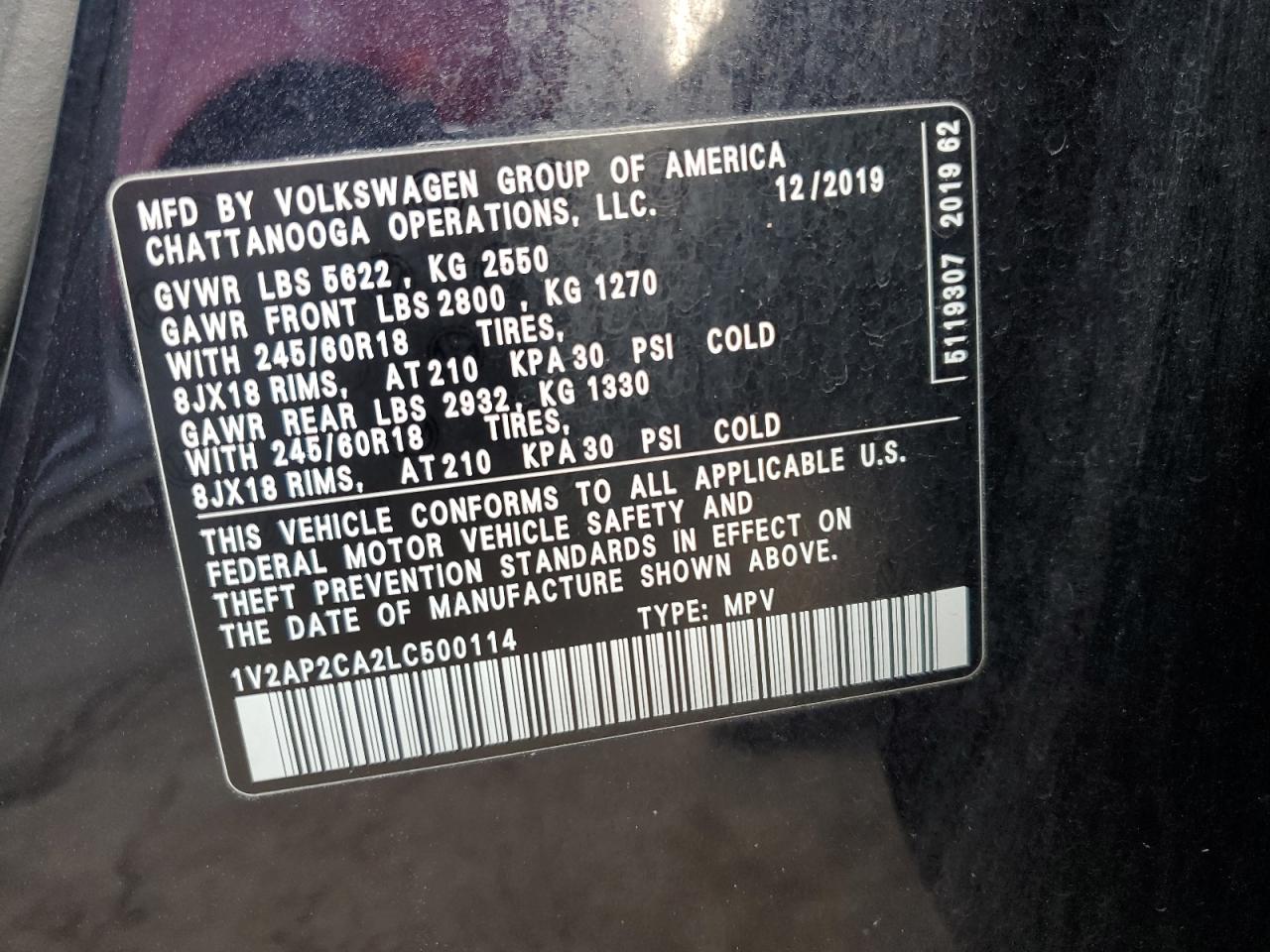 2020 Volkswagen Atlas VIN 1V2AP2CA2LC500114 Copart auction photo, front end damage thumbnail 16