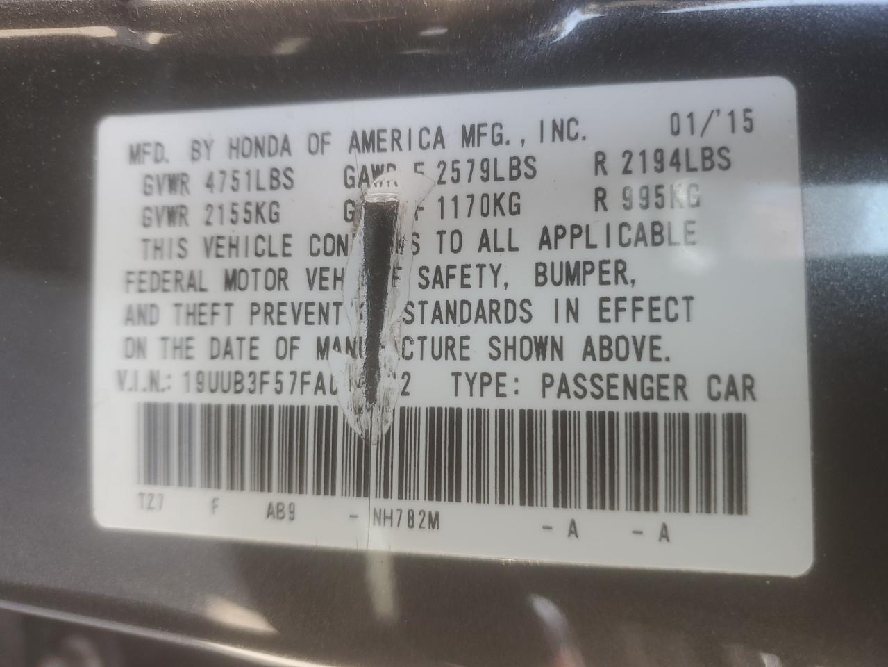 2015 Acura TLX VIN 19UUB3F57FA004132 Copart auction photo, front end damage thumbnail 12