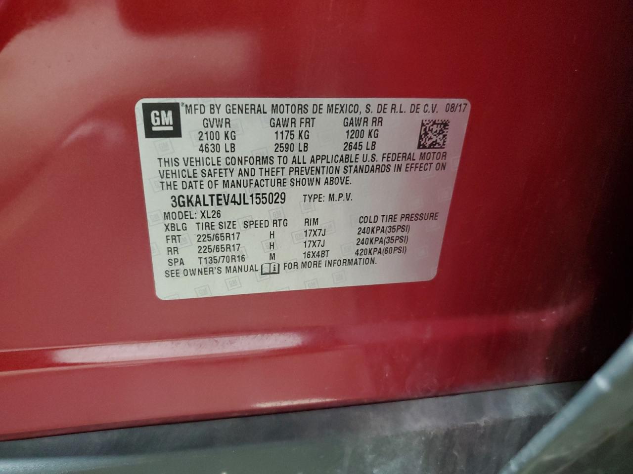 2018 GMC Terrain VIN 3GKALTEV4JL155029 Copart auction photo, front end / side damage thumbnail 13