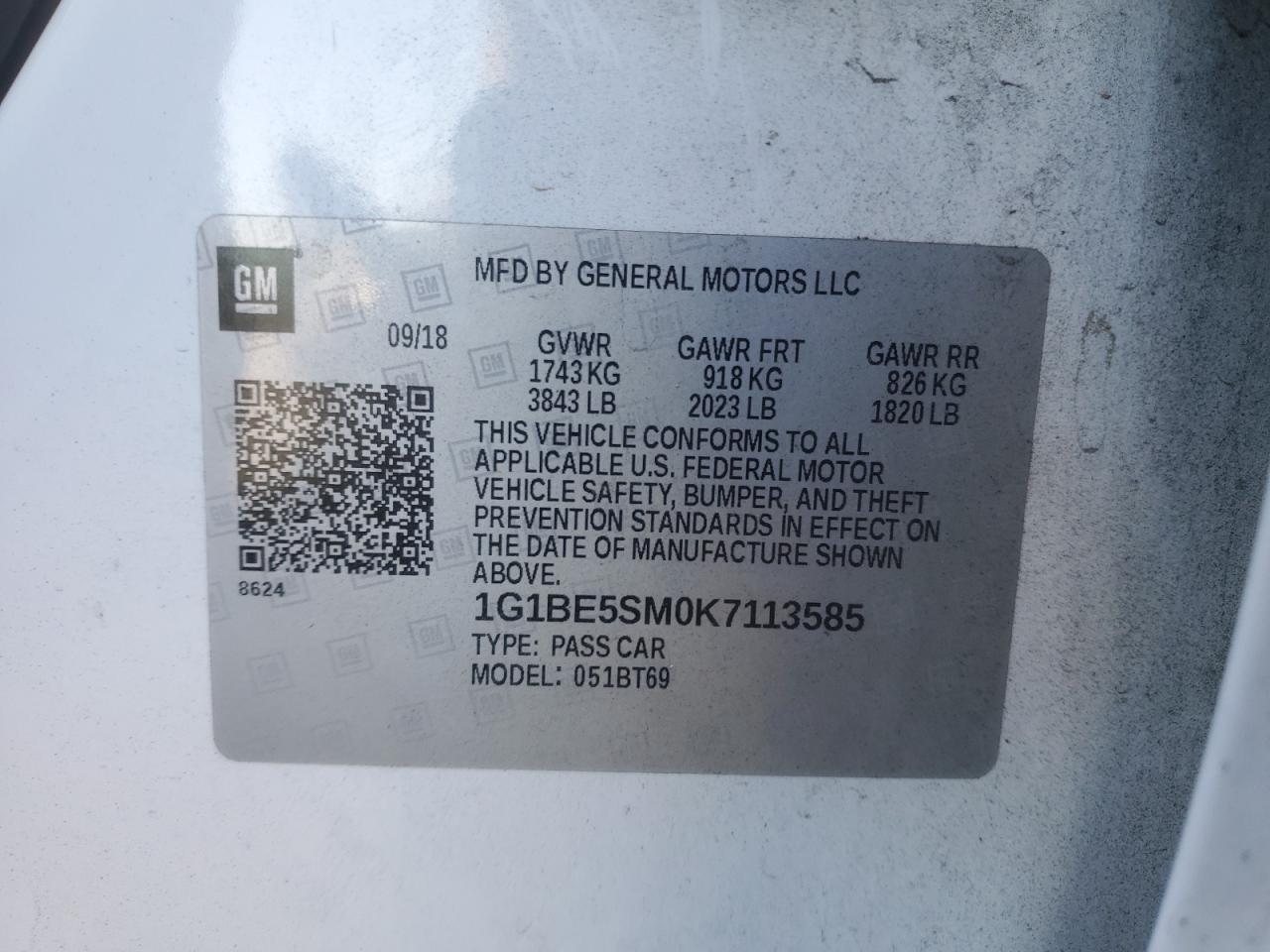 2019 Chevrolet Cruze VIN 1G1BE5SM0K7113585 Copart auction photo, front end / side damage thumbnail 14