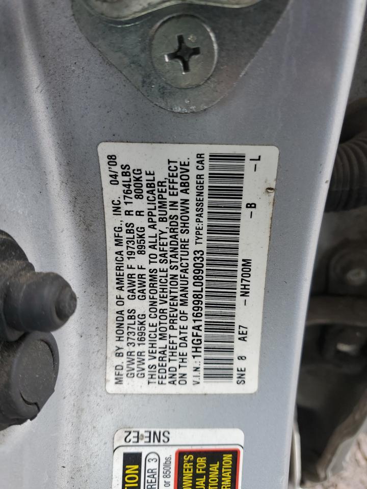 2008 Honda Civic VIN 1HGFA16998L089033 Copart auction photo, front end damage thumbnail 15