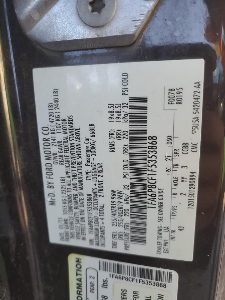 2015 Ford Mustang VIN 1FA6P8CF1F5353868 Copart auction photo, mechanical / all over damage thumbnail 12