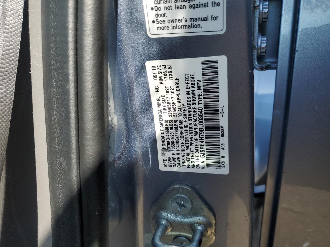 2011 Honda CR-V VIN 5J6RE4H79BL003640 Copart auction photo, rear end damage thumbnail 13