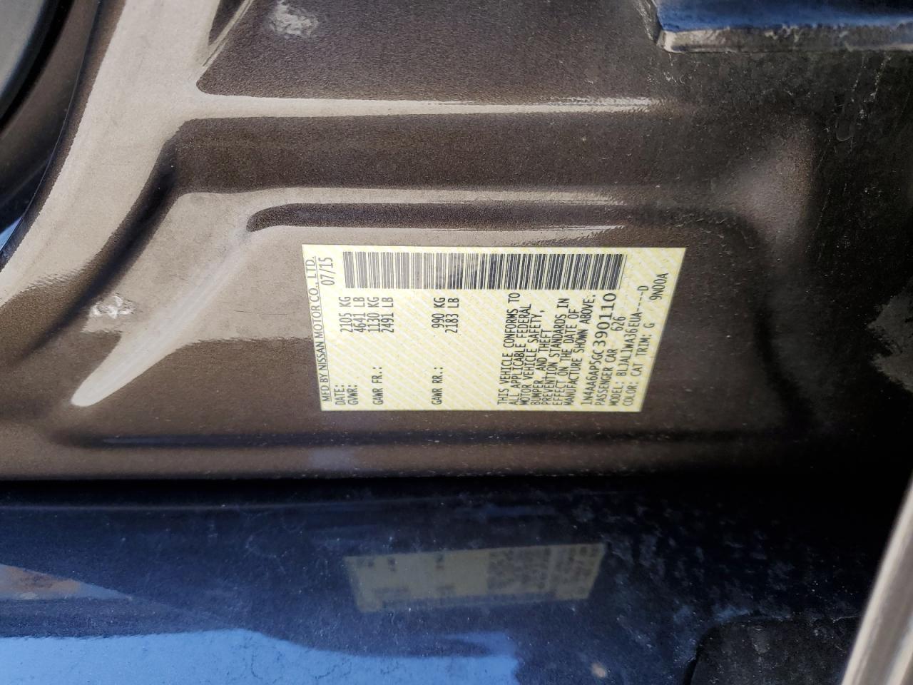 2016 Nissan Maxima VIN 1N4AA6AP5GC390110 Copart auction photo, vandalism / front end damage thumbnail 13