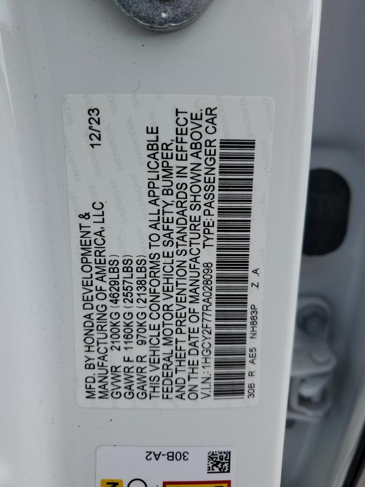 2024 Honda Accord VIN 1HGCY2F77RA028098 Copart auction photo, front end damage thumbnail 13