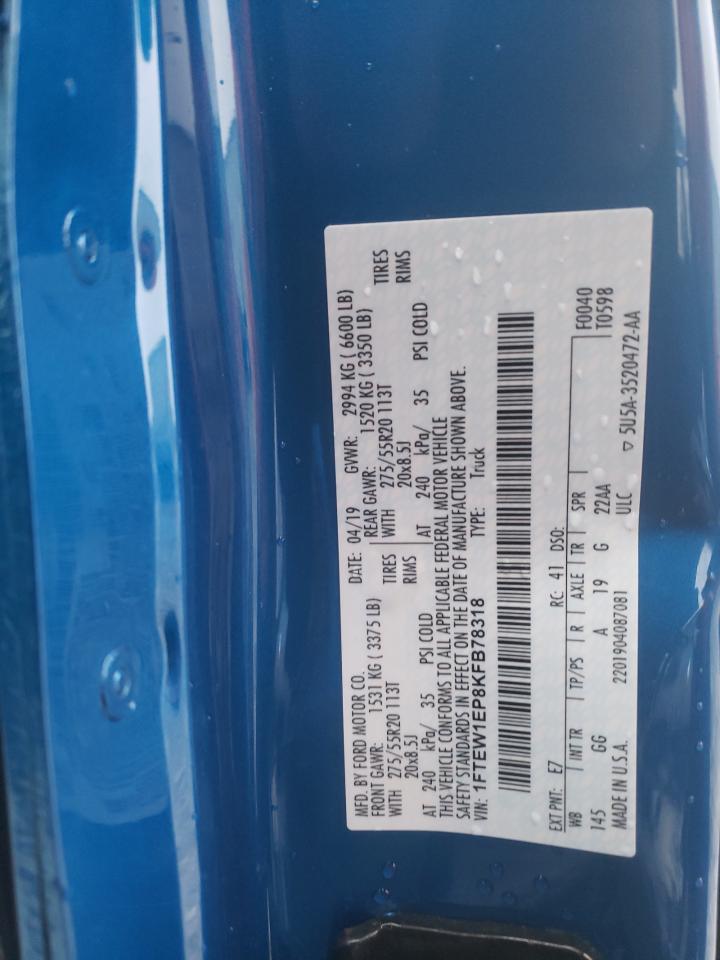 2019 Ford F-150 VIN 1FTEW1EP8KFB78318 Copart auction photo, rollover damage thumbnail 12