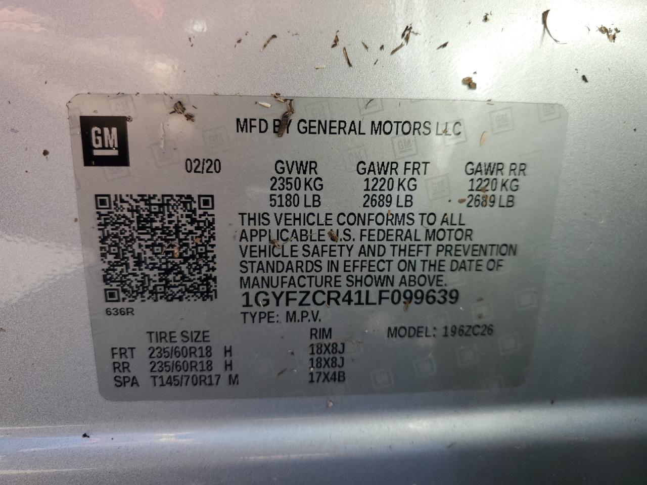 2020 Cadillac XT4 VIN 1GYFZCR41LF099639 Copart auction photo, water/flood damage thumbnail 13