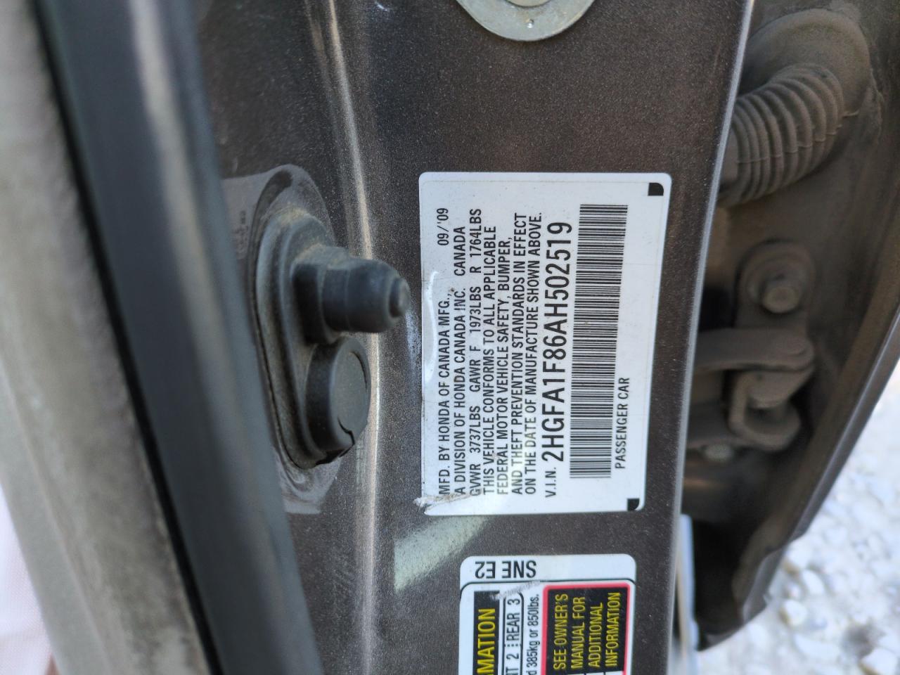 2010 Honda Civic VIN 2HGFA1F86AH502519 Copart auction photo, front end damage thumbnail 12