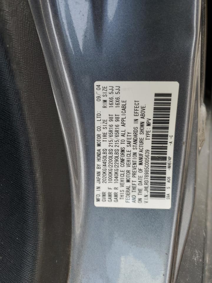 2005 Honda CR-V VIN JHLRD78985C005639 Copart auction photo, front end damage thumbnail 13