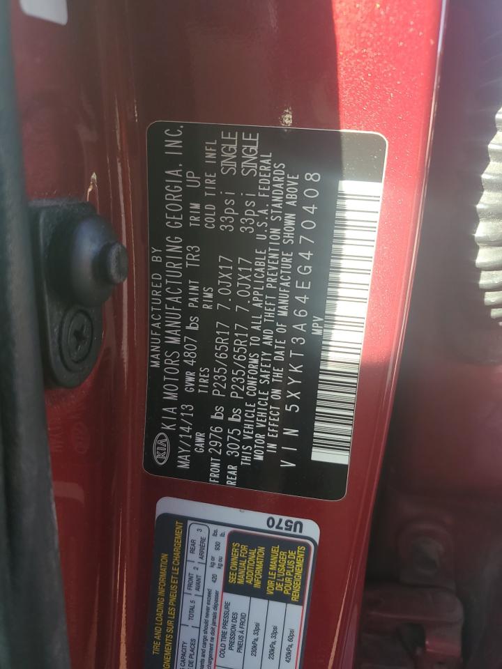 2014 KIA Sorento VIN 5XYKT3A64EG470408 Copart auction photo, undercarriage damage thumbnail 12