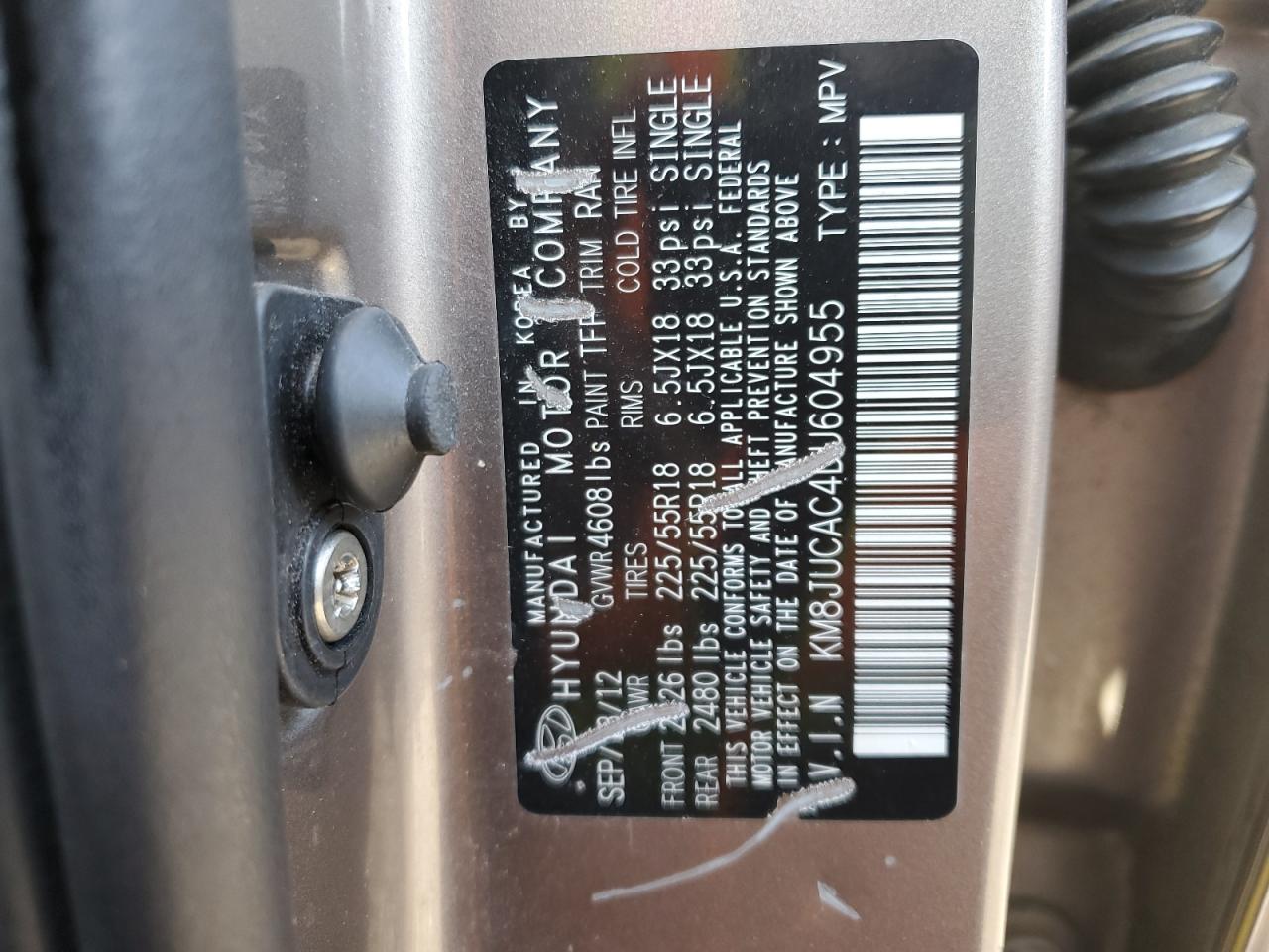 2013 Hyundai Tucson VIN KM8JUCAC4DU604955 Copart auction photo, front end damage thumbnail 12