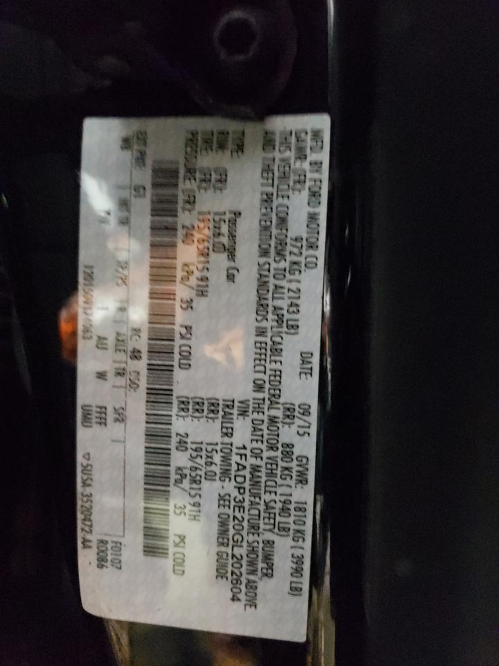 2016 Ford Focus VIN 1FADP3E20GL202604 Copart auction photo, front end damage thumbnail 12
