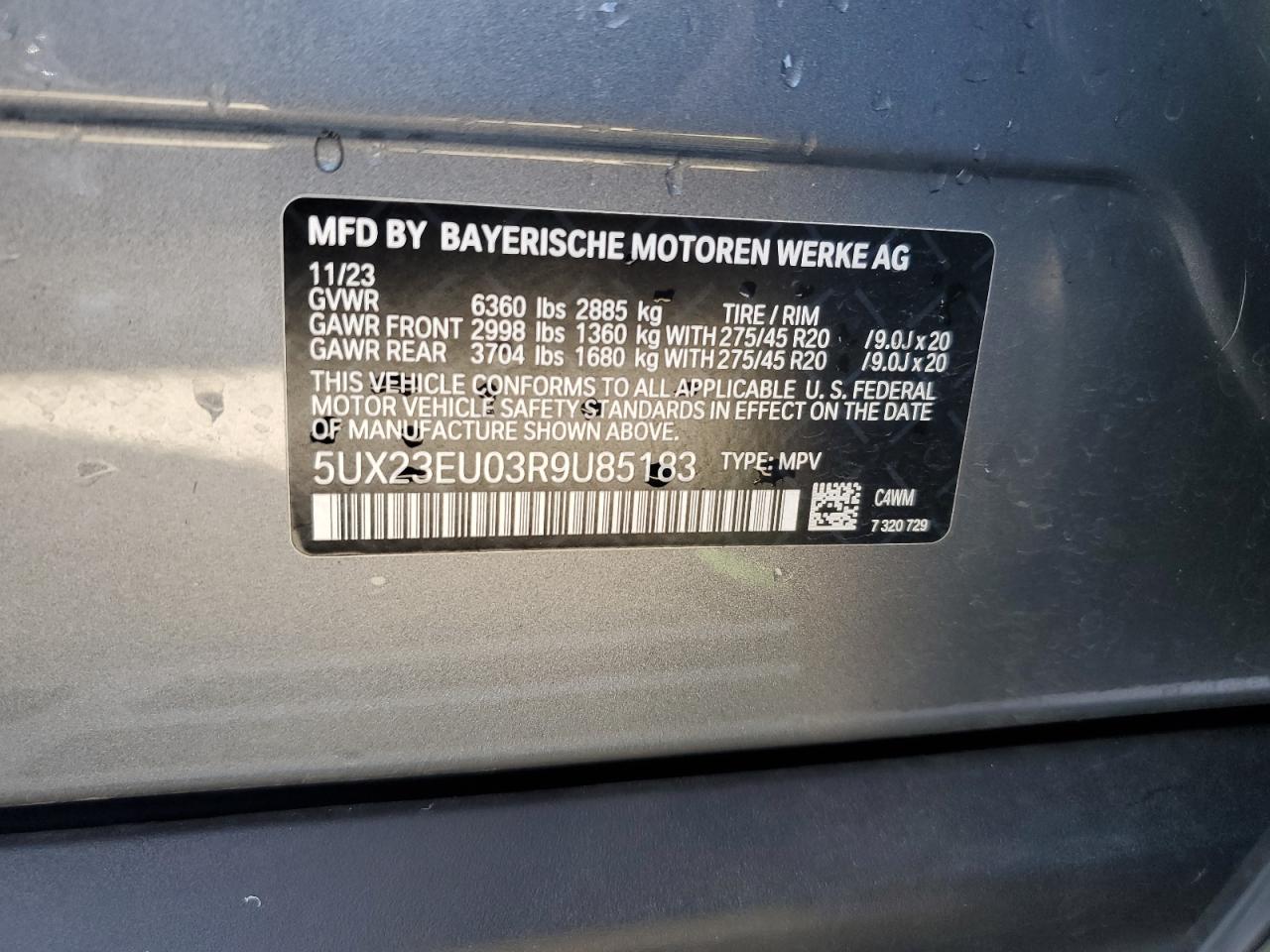 2024 BMW X5 VIN 5UX23EU03R9U85183 Copart auction photo, mechanical damage thumbnail 13