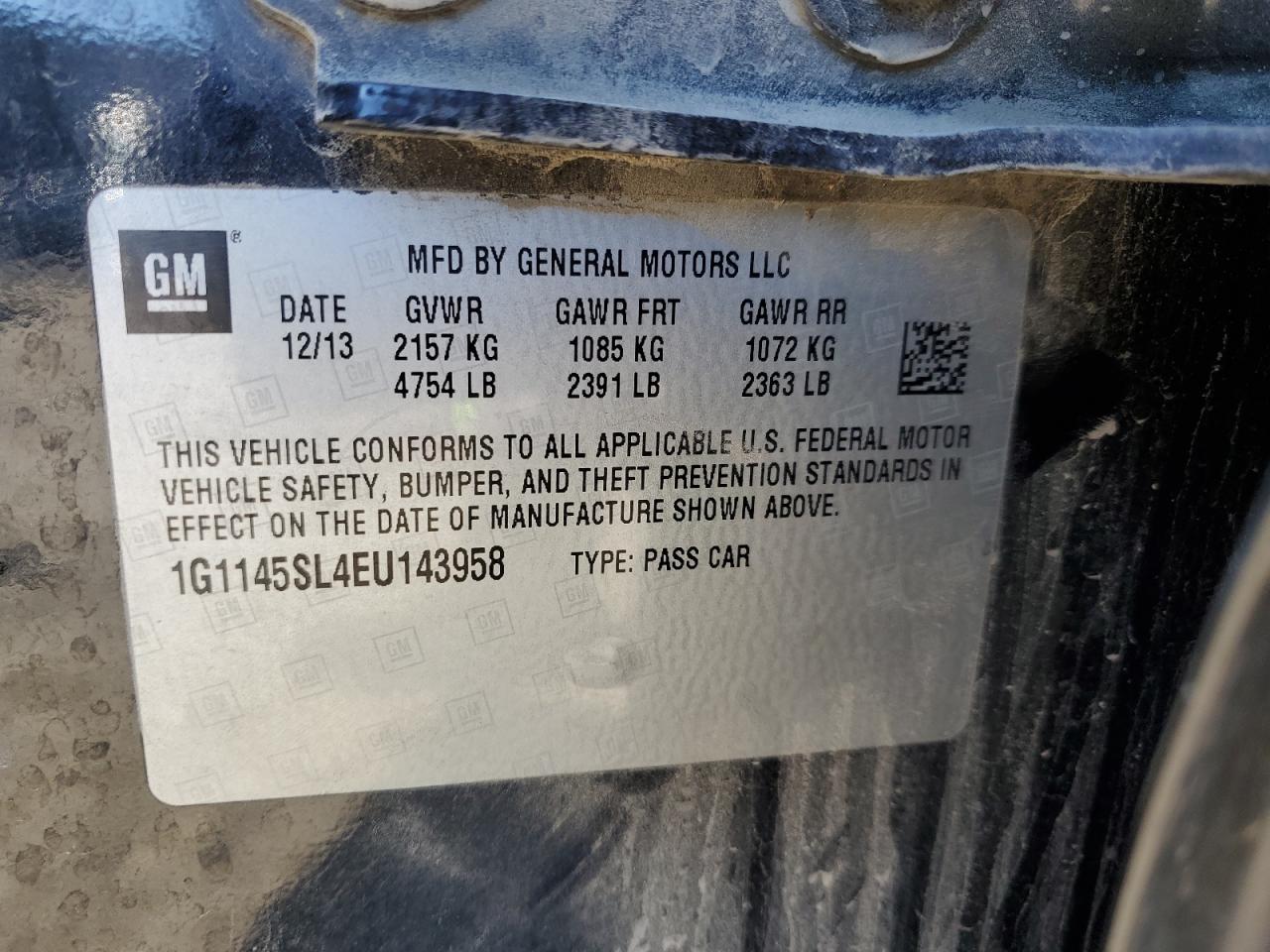 2014 Chevrolet Impala VIN 1G1145SL4EU143958 Copart auction photo, front end damage thumbnail 14