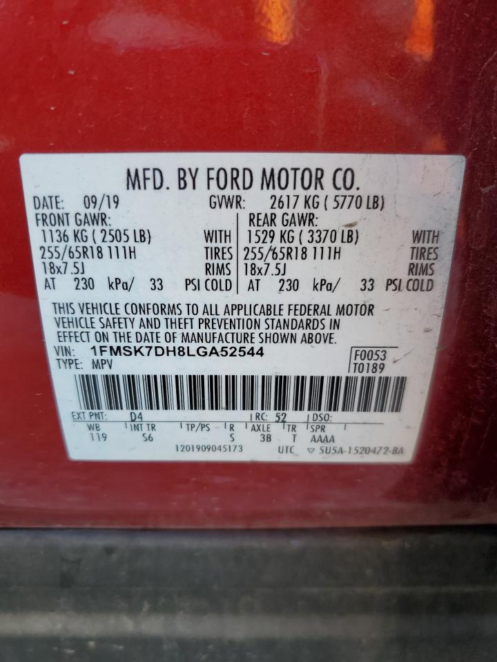 2020 Ford Explorer VIN 1FMSK7DH8LGA52544 Copart auction photo, rear end / minor dent/scratches damage thumbnail 13
