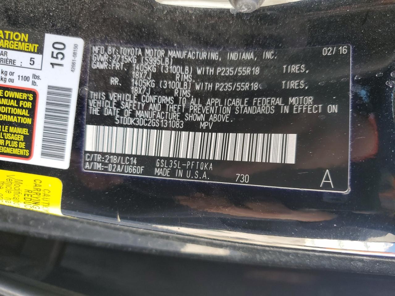 2016 Toyota Sienna VIN 5TDDK3DC2GS131083 Copart auction photo, undercarriage / side damage thumbnail 15