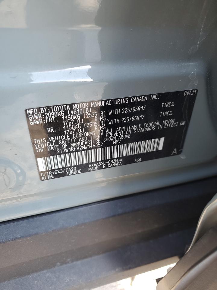2021 Toyota RAV 4 VIN 2T3W1RFV2MW146352 Copart auction photo, all over / front end damage thumbnail 14