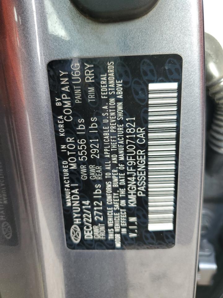 2015 Hyundai Genesis VIN KMHGN4JF9FU071821 Copart auction photo, side / rear end damage thumbnail 12
