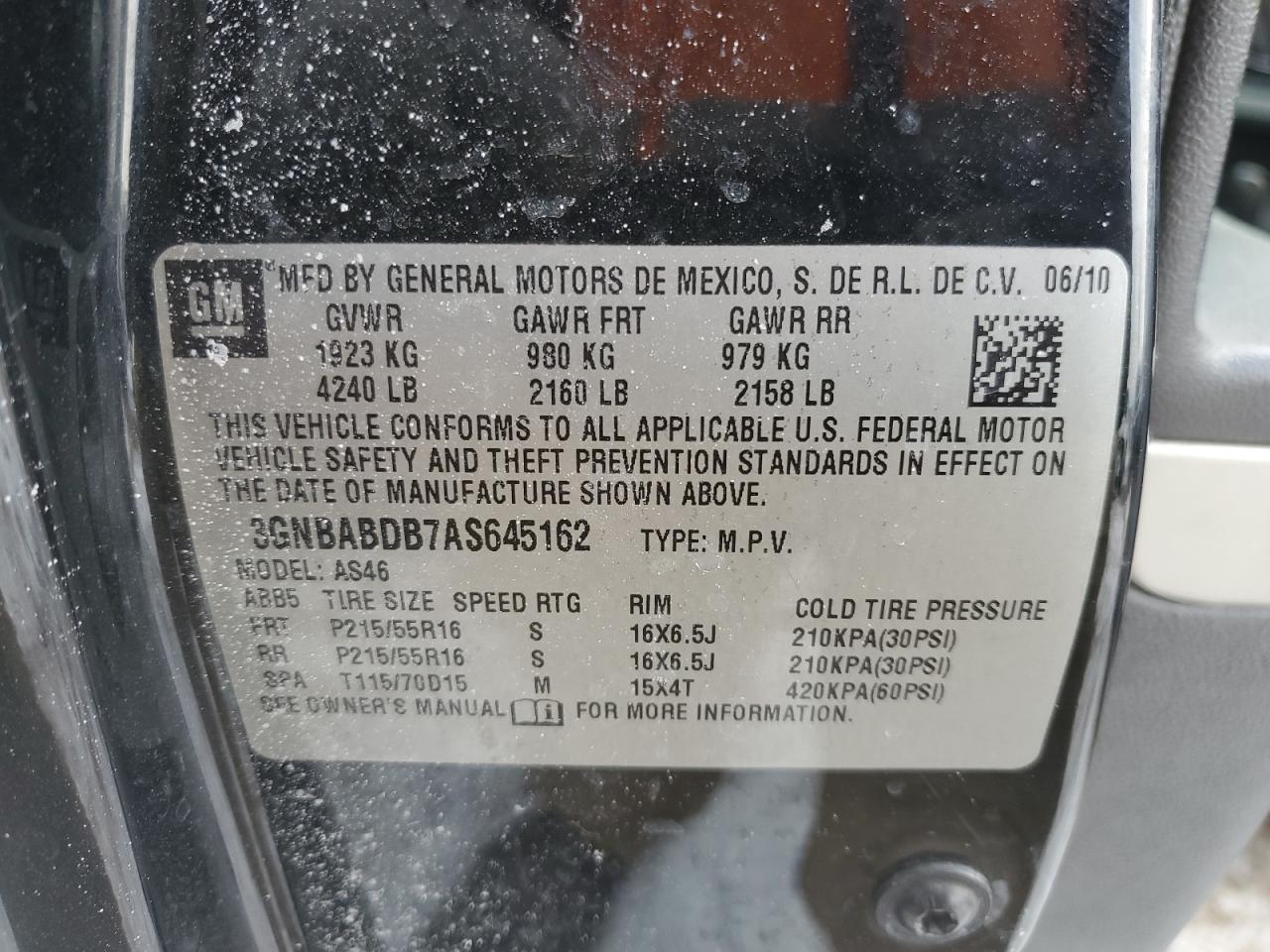2010 Chevrolet HHR VIN 3GNBABDB7AS645162 Copart auction photo, side damage thumbnail 12