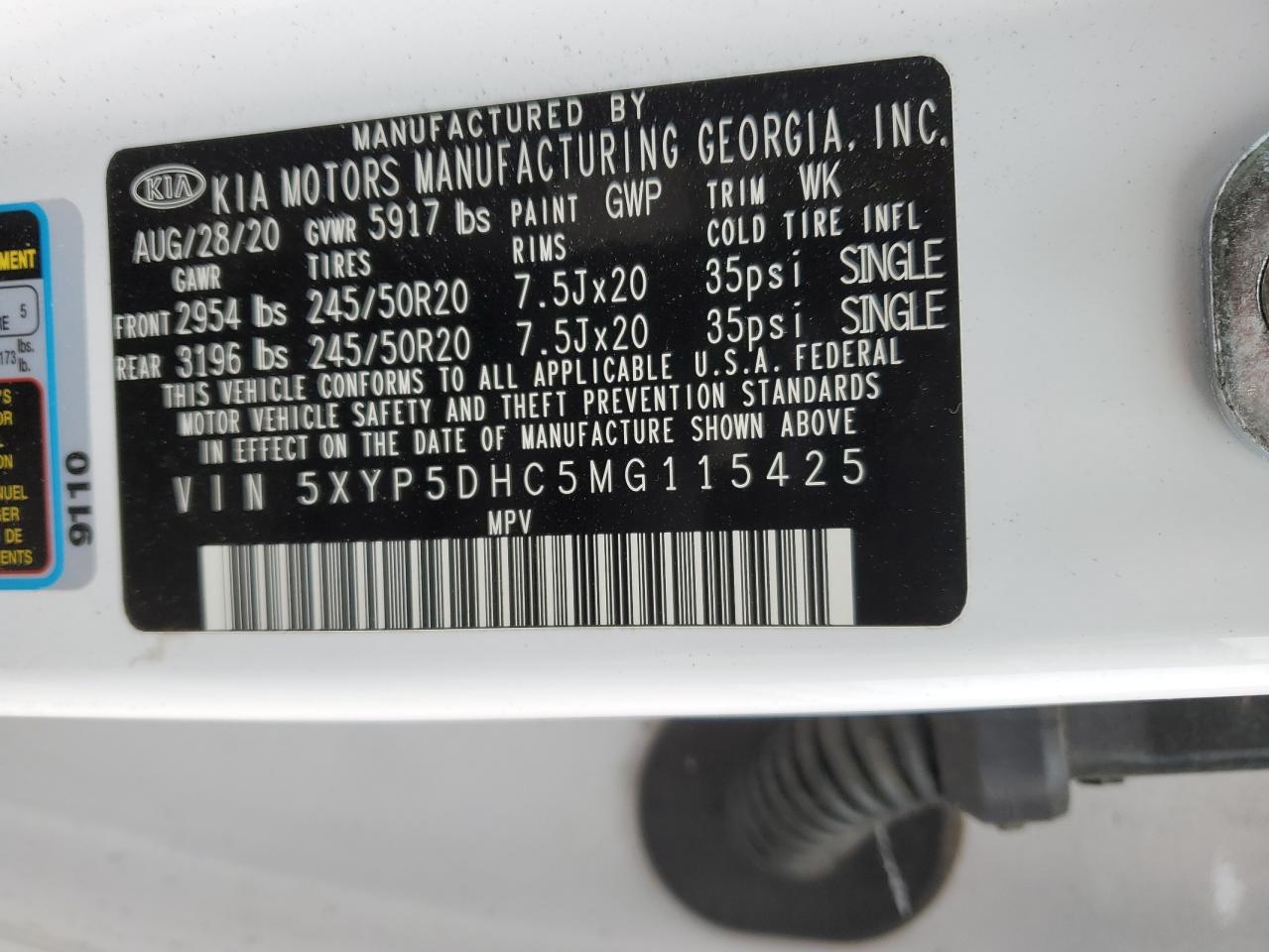 2021 KIA Telluride VIN 5XYP5DHC5MG115425 Copart auction photo, front end / side damage thumbnail 13