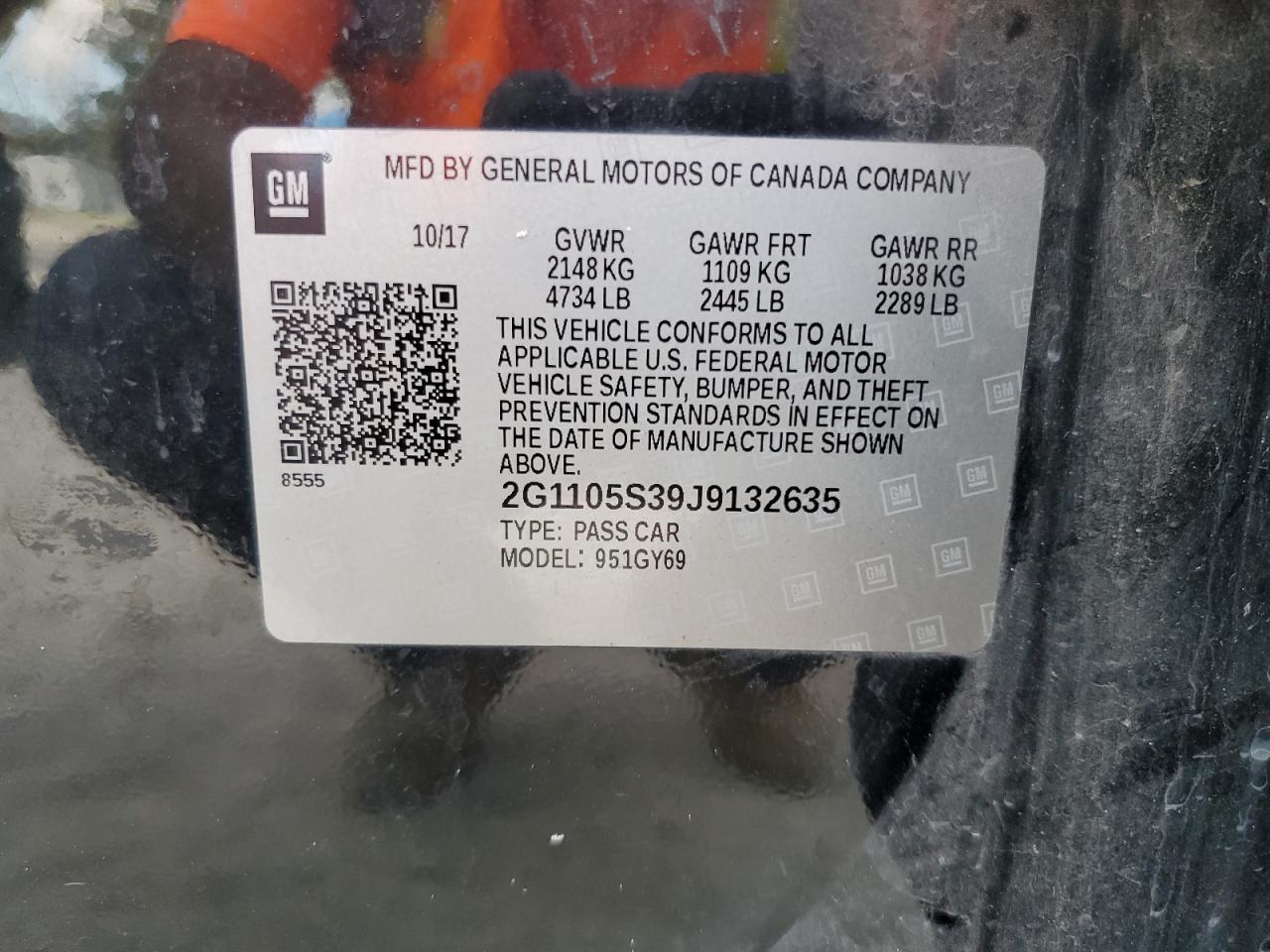 2018 Chevrolet Impala VIN 2G1105S39J9132635 Copart auction photo, front end damage thumbnail 12