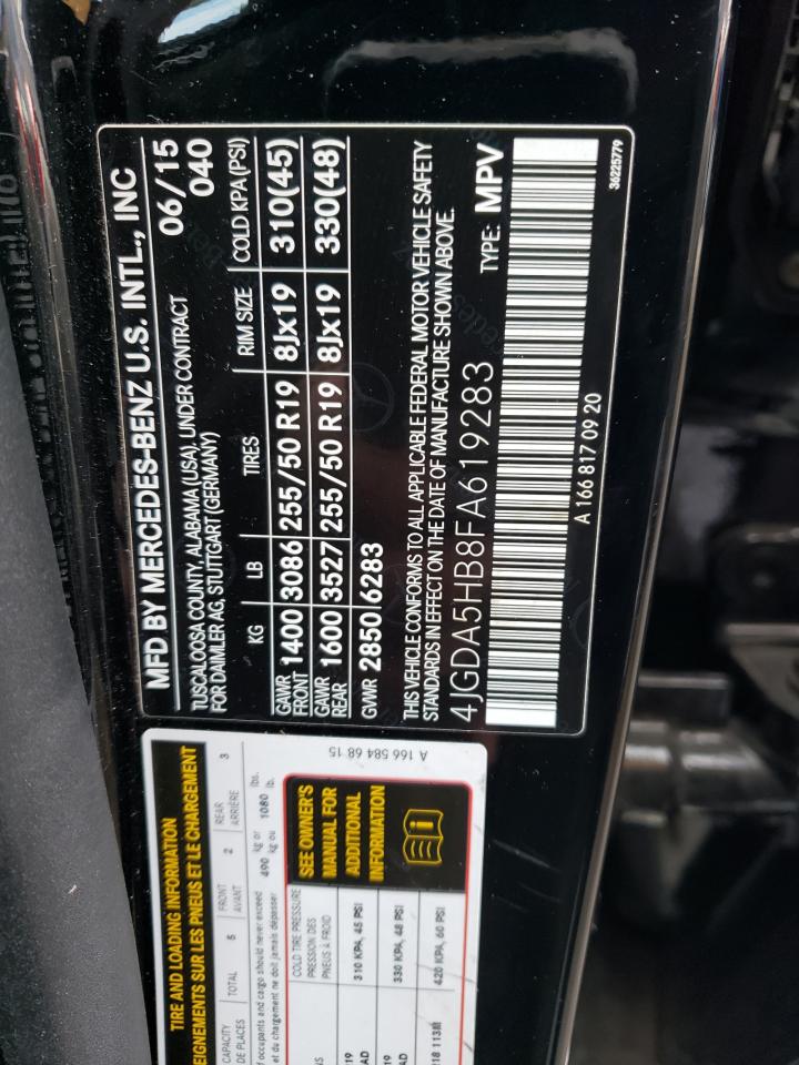 2015 Mercedes-Benz M-klasse VIN 4JGDA5HB8FA619283 Copart auction photo, side / rear end damage thumbnail 13
