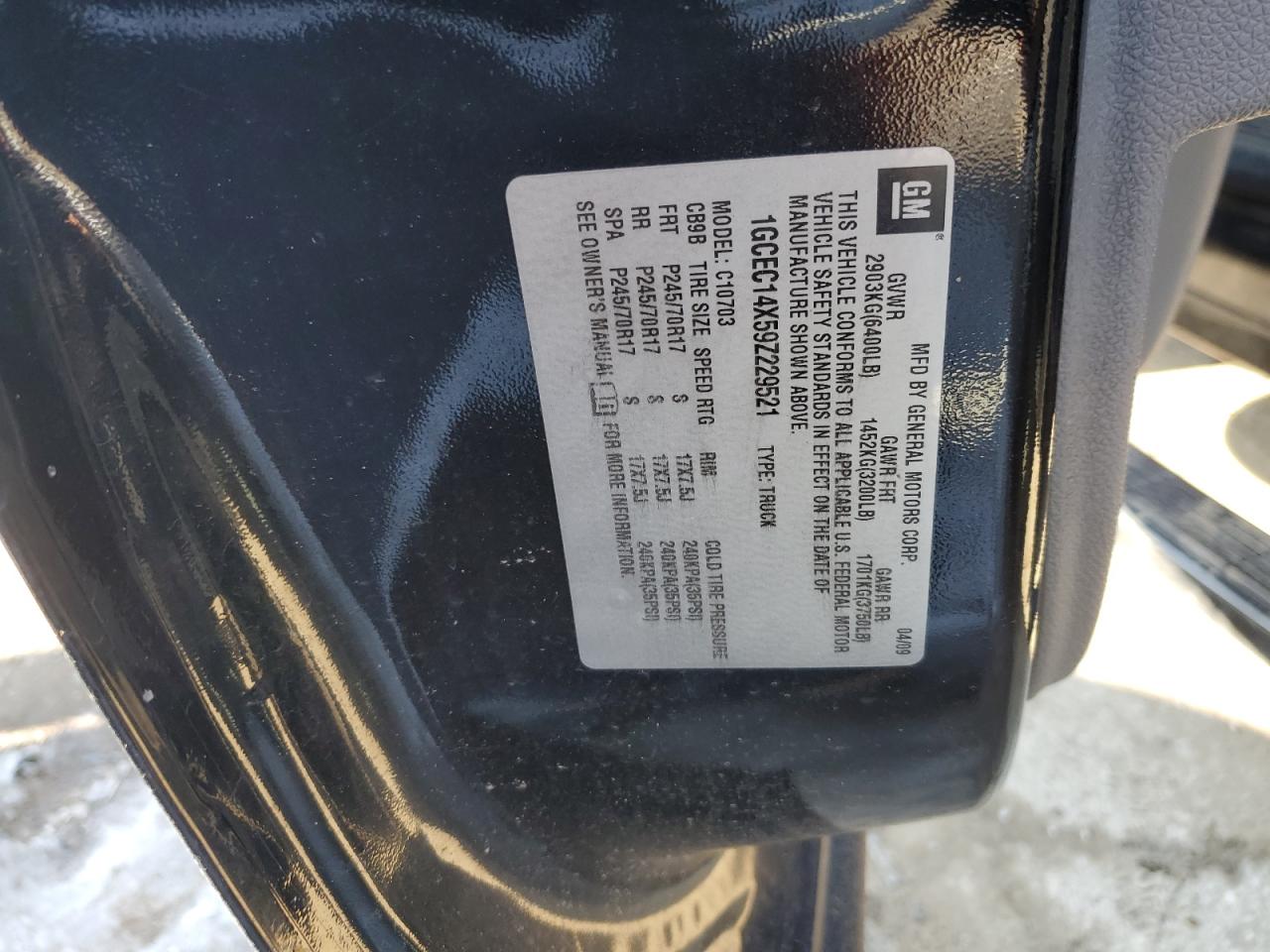 2009 Chevrolet Silverado VIN 1GCEC14X59Z229521 Copart auction photo, front end damage thumbnail 12