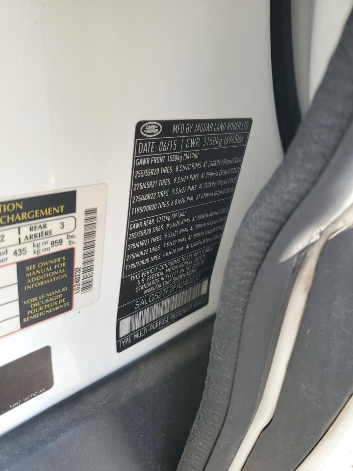 2015 Land Rover Range Rover VIN SALGS2TF2FA240232 Copart auction photo, front end damage thumbnail 12