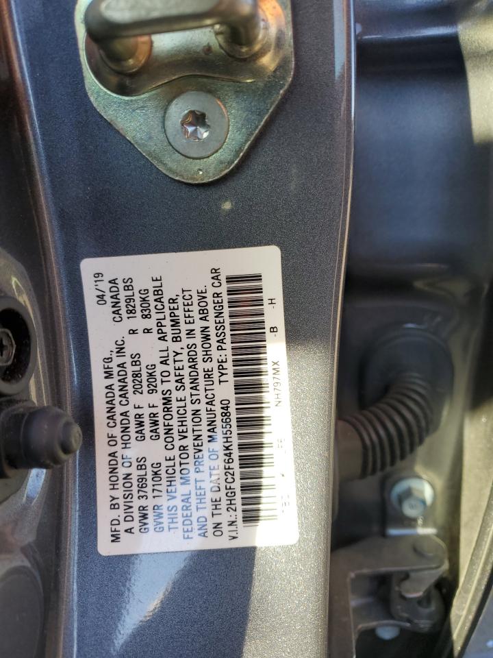2019 Honda Civic VIN 2HGFC2F64KH556840 Copart auction photo, front end damage thumbnail 12