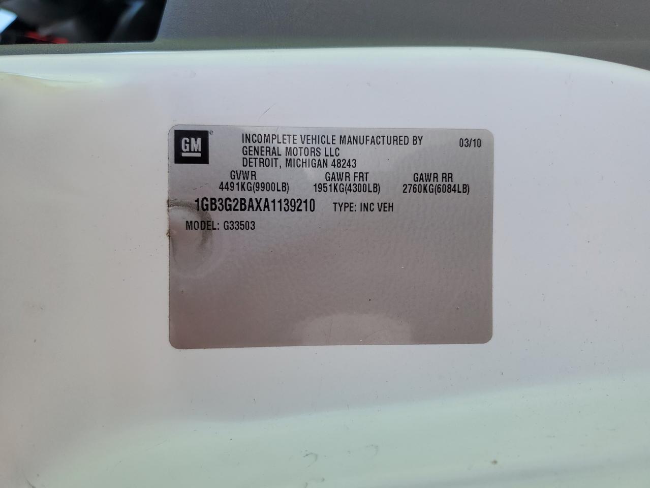 2010 Chevrolet Express VIN 1GB3G2BAXA1139210 Copart auction photo, all over damage thumbnail 14