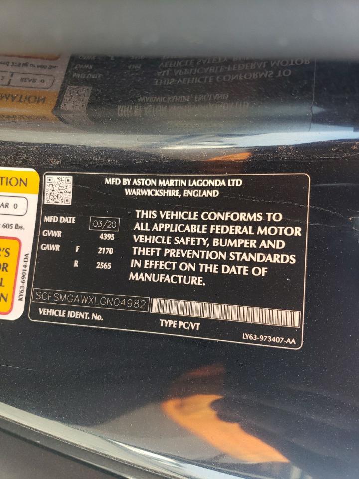 2020 Aston Martin Vantage VIN SCFSMGAWXLGN04982 Copart auction photo, all over damage thumbnail 14