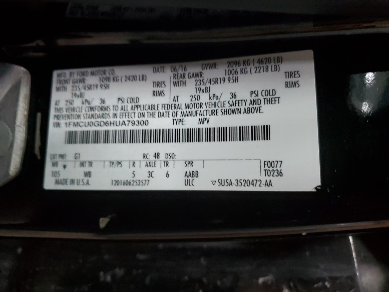 2017 Ford Escape VIN 1FMCU0GD6HUA79300 Copart auction photo, front end / mechanical damage thumbnail 13