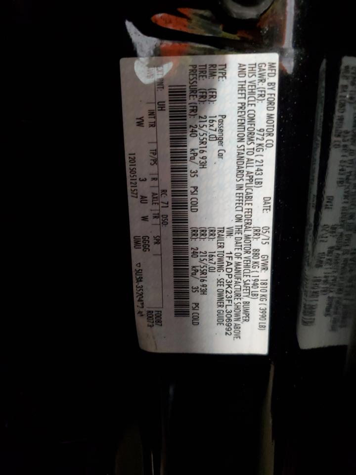 2015 Ford Focus VIN 1FADP3K23FL306992 Copart auction photo, front end damage thumbnail 12