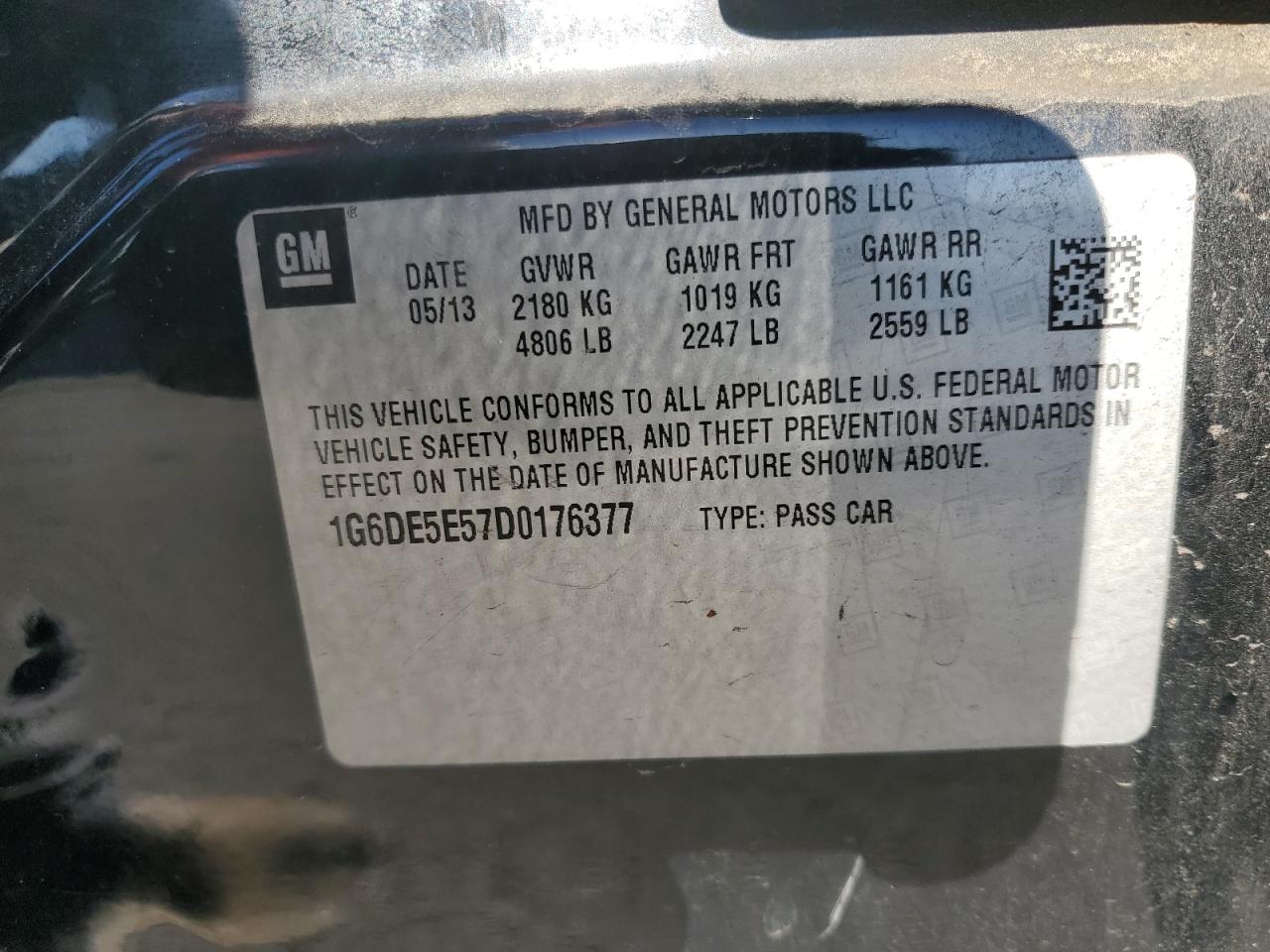 2013 Cadillac CTS VIN 1G6DE5E57D0176377 Copart auction photo, rear end damage thumbnail 14