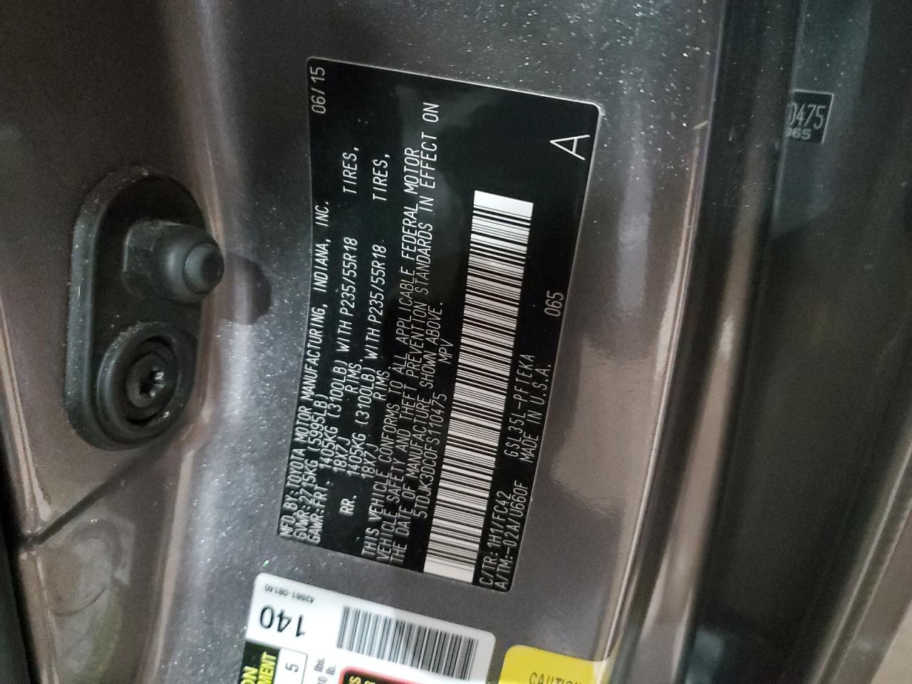 2015 Toyota Sienna VIN 5TDJK3DC0FS110475 Copart auction photo, front end damage thumbnail 15