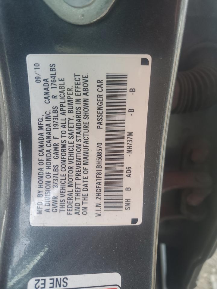2011 Honda Civic VIN 2HGFA1F81BH508570 Copart auction photo, front end / minor dent/scratches damage thumbnail 15