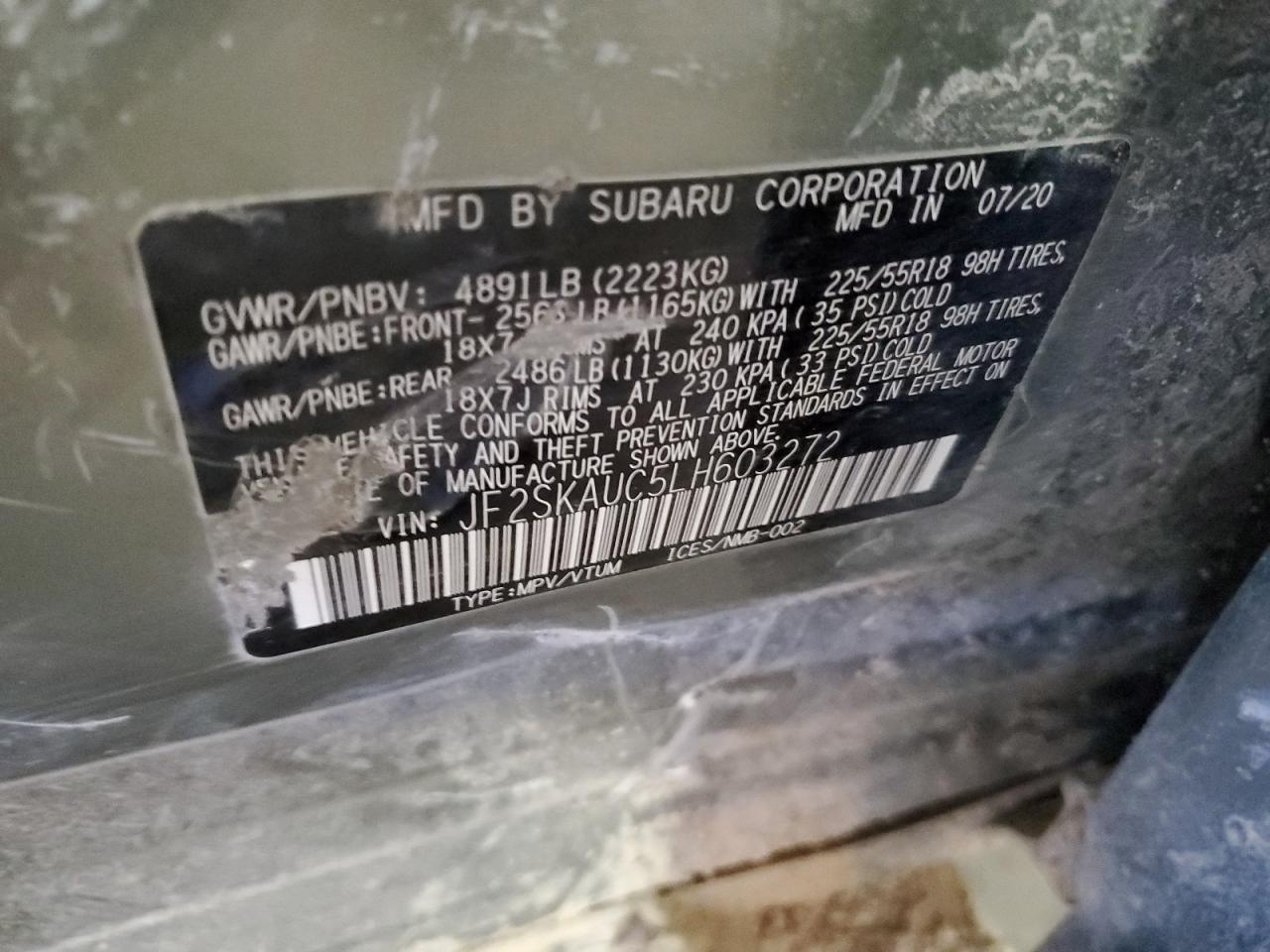 2020 Subaru Forester VIN JF2SKAUC5LH603272 Copart auction photo, front end / mechanical damage thumbnail 13