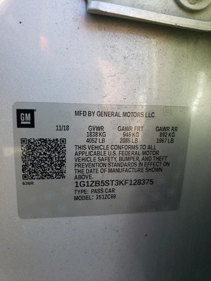 2019 Chevrolet Malibu VIN 1G1ZB5ST3KF128375 Copart auction photo, front end / minor dent/scratches damage thumbnail 12